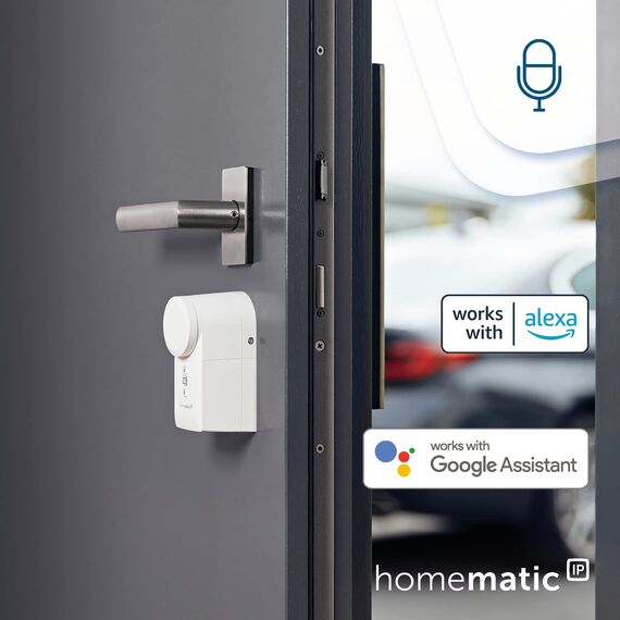 Homematic IP Smart Home Türschlossantrieb + Keypad, elektronisches Türschloss, Smart Lock nachrüstbar ohne Umbau, steuerbar per Codeschloss und Zahlencode aber auch per App, Alexa & Google Assistant
