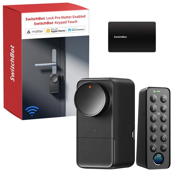 SwitchBot WLAN Smart Lock Pro mit Touchscreen-Tastatur, Matter Over WiFi, Elektronisches Türschloss Mit Aufladbarem Akku, Türöffner per App, Fingerprint, Code, Alexa, Google, unterstützt Apple Home