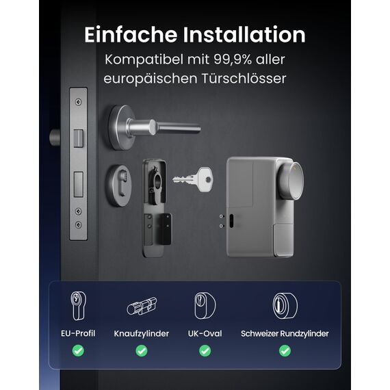 SwitchBot WLAN Smart Lock Pro Mit Aufladbarem Akku, Matter Over WiFi, Elektronisches Türschloss, schnell an deinem vorhandenen Türriegel installiert, unterstützt Apple Home, Alexa, Google Home, IFTTT