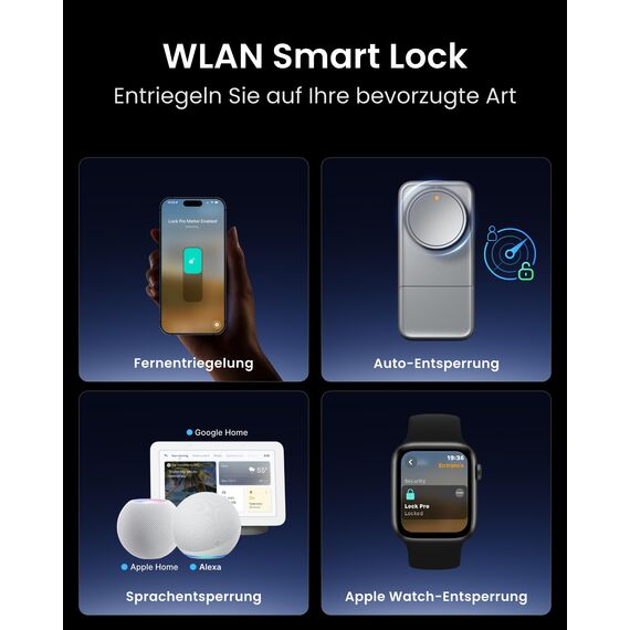 SwitchBot WLAN Smart Lock Pro Mit Aufladbarem Akku, Matter Over WiFi, Elektronisches Türschloss, schnell an deinem vorhandenen Türriegel installiert, unterstützt Apple Home, Alexa, Google Home, IFTTT