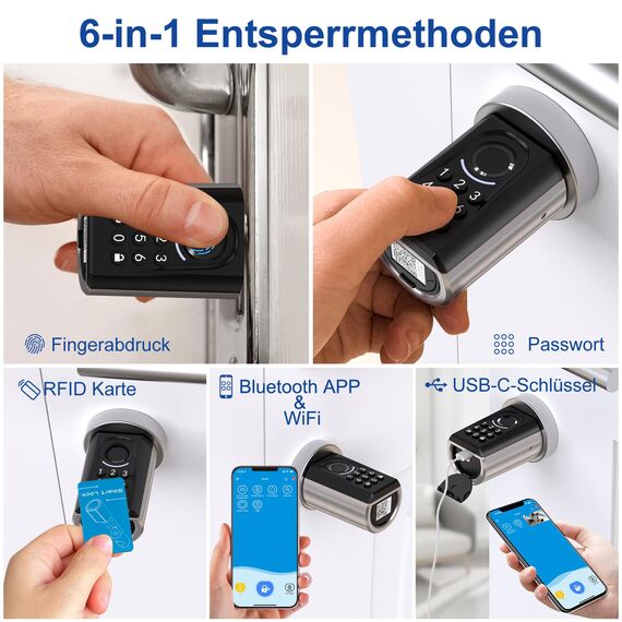 WELOCK Türschloss Fingerabdruck ToucA51,Elektronisches Türschloss Code,mit RFID Karte,APP,WiFi,Fingerabdruck Schloss Haustür IP65,Smartes Türschloss,Schließzylinder für Türen von 30-70mm,Smart Lock