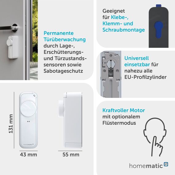 Homematic IP Türschlossantrieb – pro, weiß, Smart Home, permanente Türüberwachung, Smart Lock, elektronsiches Türschloss, einfach nachrüsten, Tür steuern per App, Alexa & Google Home, 161671A0