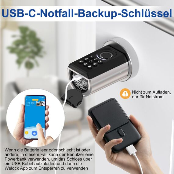 WELOCK Türschloss Fingerabdruck ToucA51,Elektronisches Türschloss Code,mit RFID Karte,APP,WiFi,Fingerabdruck Schloss Haustür IP65,Smartes Türschloss,Schließzylinder für Türen von 30-70mm,Smart Lock