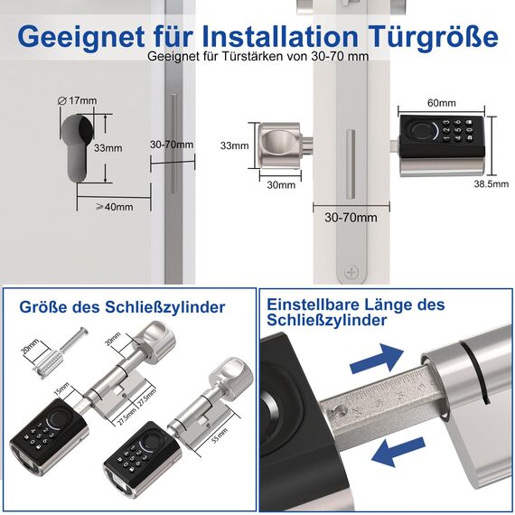 WELOCK Türschloss Fingerabdruck ToucA51,Elektronisches Türschloss Code,mit RFID Karte,APP,WiFi,Fingerabdruck Schloss Haustür IP65,Smartes Türschloss,Schließzylinder für Türen von 30-70mm,Smart Lock