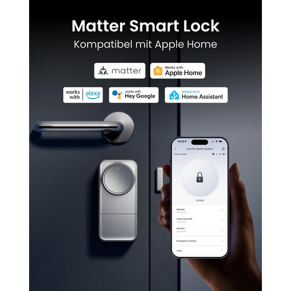 SwitchBot WLAN Smart Lock Pro Mit Aufladbarem Akku, Matter Over WiFi, Elektronisches Türschloss, schnell an deinem vorhandenen Türriegel installiert, unterstützt Apple Home, Alexa, Google Home, IFTTT