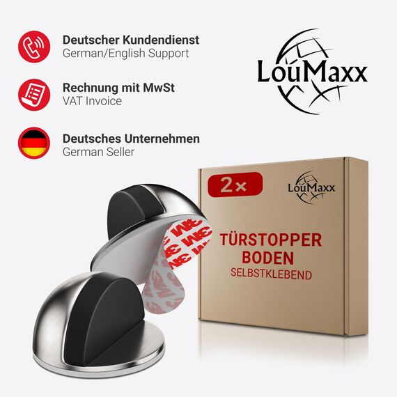 LouMaxx Türstopper Boden kleben 2er Set – Edelstahl-Optik - Türstopper zum Kleben für den Boden mit extra starker Haftung, für zuverlässigen Schutz von Wänden und Möbeln, ohne bohren