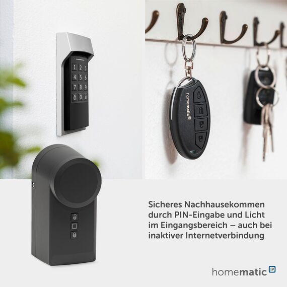Homematic IP Access Point 2 + Türschlossantrieb anthrazit + Keypad, Smart Home, elektronisches Türschloss, Smart Lock nachrüstbar ohne Umbau, steuerbar per Codeschloss, App, Alexa & Google Home