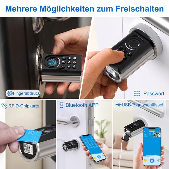 WELOCK ToucA51 Fingerabdruck Passwort Türschloss, Elektronisches Fingerabdruck Pin Code Schloss mit App, Passwort, RFID-Karte und WIFI(WIFIBOX Erforderlich), Geeignet für Türen von 30-70 mm