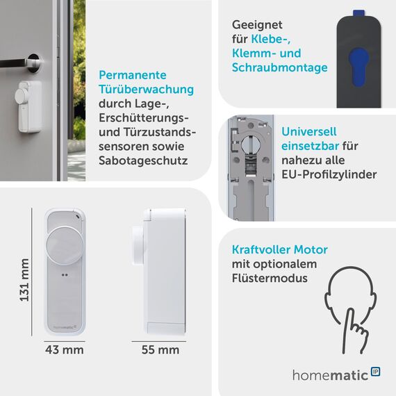 Homematic IP Türschlossantrieb – pro, weiß-silber, Smart Home, permanente Türüberwachung, Smart Lock, elektronsiches Türschloss, einfach nachrüsten, Tür steuern per App, Alexa & Google Home, 162822A0