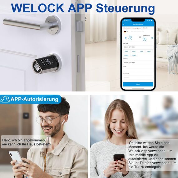 WELOCK Türschloss Fingerabdruck ToucA51,Elektronisches Türschloss Code,mit RFID Karte,APP,WiFi,Fingerabdruck Schloss Haustür IP65,Smartes Türschloss,Schließzylinder für Türen von 30-70mm,Smart Lock