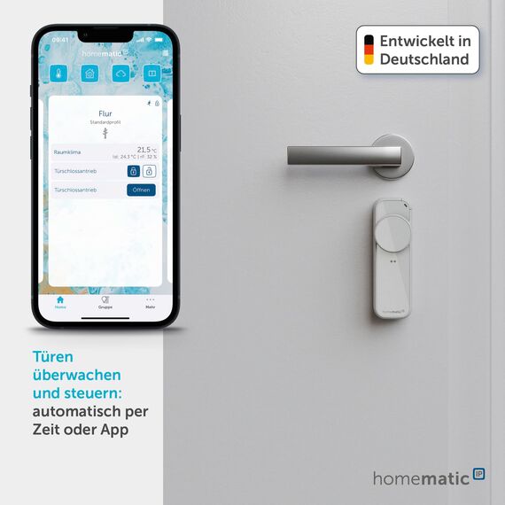 Homematic IP Türschlossantrieb – pro, weiß-silber, Smart Home, permanente Türüberwachung, Smart Lock, elektronsiches Türschloss, einfach nachrüsten, Tür steuern per App, Alexa & Google Home, 162822A0