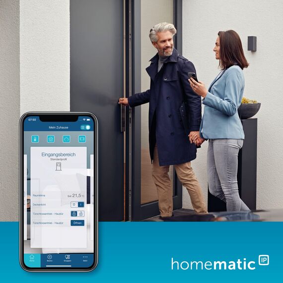 Homematic IP Smart Home Türschlossantrieb + Keypad, elektronisches Türschloss, Smart Lock nachrüstbar ohne Umbau, steuerbar per Codeschloss und Zahlencode aber auch per App, Alexa & Google Assistant