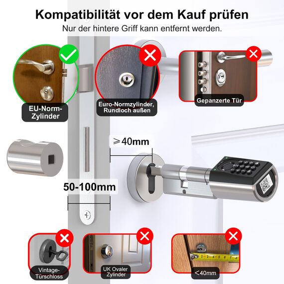 WELOCK ToucD41 Türschloss Fingerabdruck,Elektronisches Code Schloss,Smart Lock mit RFID Karte,APP,WiFi,Fingerabdruck Schloss Haustür IP65,Smartes Türschloss Öffnen für Türen von 50-100mm