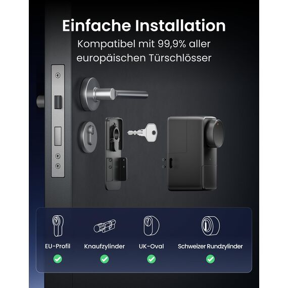 SwitchBot WLAN Smart Lock Pro Mit Aufladbarem Akku, Matter Over WiFi, Elektronisches Türschloss, schnell an deinem vorhandenen Türriegel installiert, unterstützt Apple Home, Alexa, Google Home, IFTTT