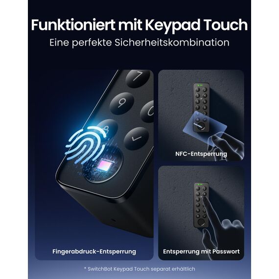 SwitchBot WLAN Smart Lock Pro Mit Aufladbarem Akku, Matter Over WiFi, Elektronisches Türschloss, schnell an deinem vorhandenen Türriegel installiert, unterstützt Apple Home, Alexa, Google Home, IFTTT