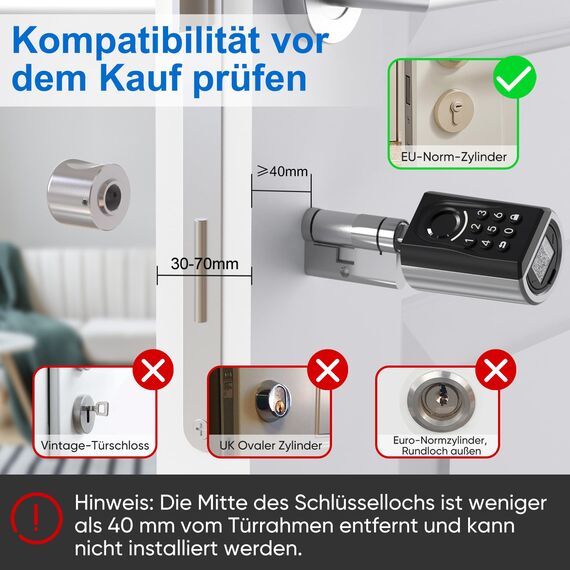 WELOCK ToucA51 Fingerabdruck Passwort Türschloss, Elektronisches Fingerabdruck Pin Code Schloss mit App, Passwort, RFID-Karte und WIFI(WIFIBOX Erforderlich), Geeignet für Türen von 30-70 mm