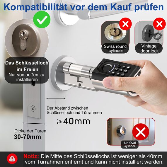 WELOCK Türschloss Fingerabdruck ToucA51,Elektronisches Türschloss Code,mit RFID Karte,APP,WiFi,Fingerabdruck Schloss Haustür IP65,Smartes Türschloss,Schließzylinder für Türen von 30-70mm,Smart Lock