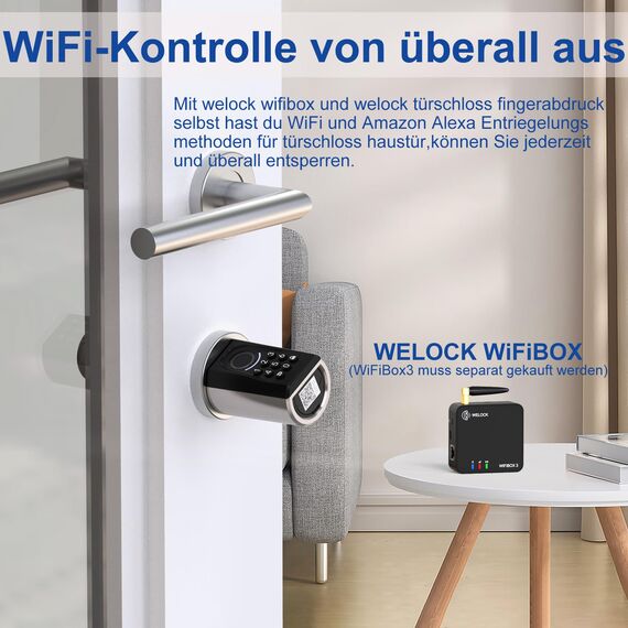 WELOCK Türschloss Fingerabdruck ToucA51,Elektronisches Türschloss Code,mit RFID Karte,APP,WiFi,Fingerabdruck Schloss Haustür IP65,Smartes Türschloss,Schließzylinder für Türen von 30-70mm,Smart Lock