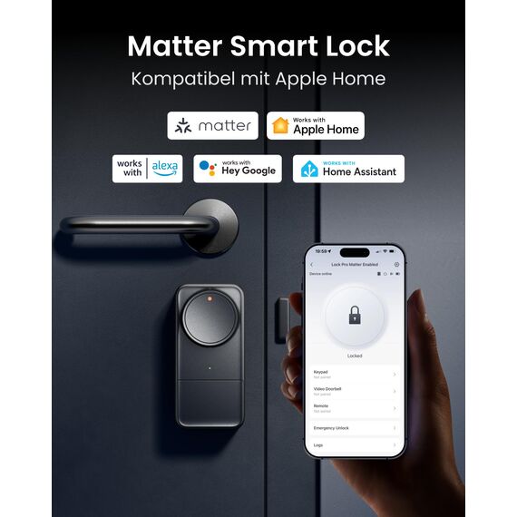 SwitchBot WLAN Smart Lock Pro Mit Aufladbarem Akku, Matter Over WiFi, Elektronisches Türschloss, schnell an deinem vorhandenen Türriegel installiert, unterstützt Apple Home, Alexa, Google Home, IFTTT
