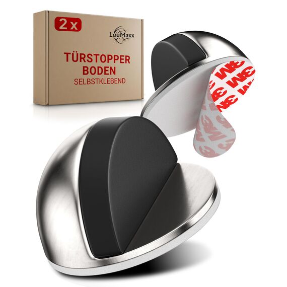 LouMaxx Türstopper Boden kleben 2er Set – Edelstahl-Optik - Türstopper zum Kleben für den Boden mit extra starker Haftung, für zuverlässigen Schutz von Wänden und Möbeln, ohne bohren
