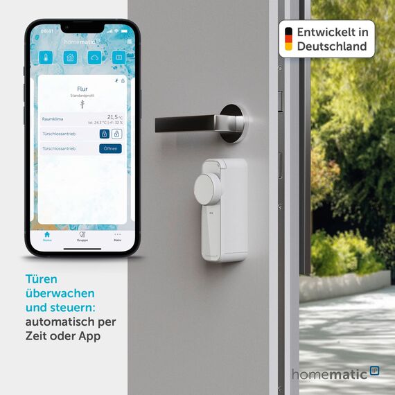 Homematic IP Türschlossantrieb – pro, weiß, Smart Home, permanente Türüberwachung, Smart Lock, elektronsiches Türschloss, einfach nachrüsten, Tür steuern per App, Alexa & Google Home, 161671A0