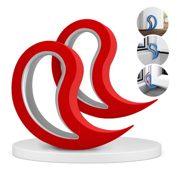 Stoppy, Stoppi, Fensterstopper, Türstopper, Türkeil, Türhaken, Fensterklammer, 2er Set (erhältlich in 14 Farben) (rot)