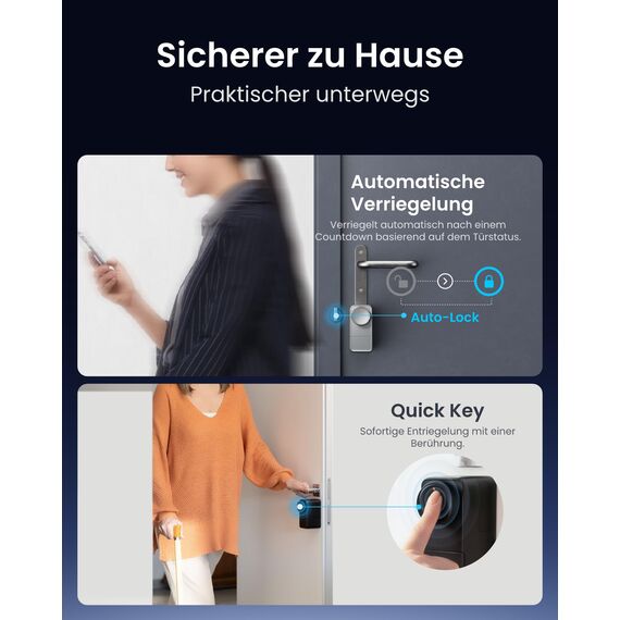 SwitchBot WLAN Smart Lock Pro Mit Aufladbarem Akku, Matter Over WiFi, Elektronisches Türschloss, schnell an deinem vorhandenen Türriegel installiert, unterstützt Apple Home, Alexa, Google Home, IFTTT