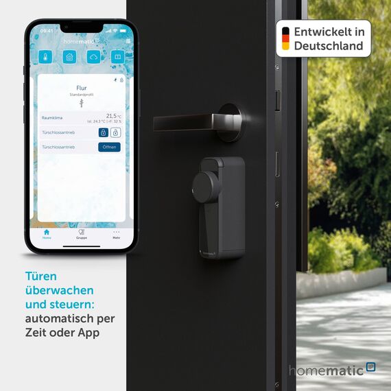 Homematic IP Türschlossantrieb – pro, anthrazit, Smart Home, permanente Türüberwachung, Smart Lock, elektronsiches Türschloss, einfach nachrüsten, Tür steuern per App, Alexa & Google Home, 162500A0
