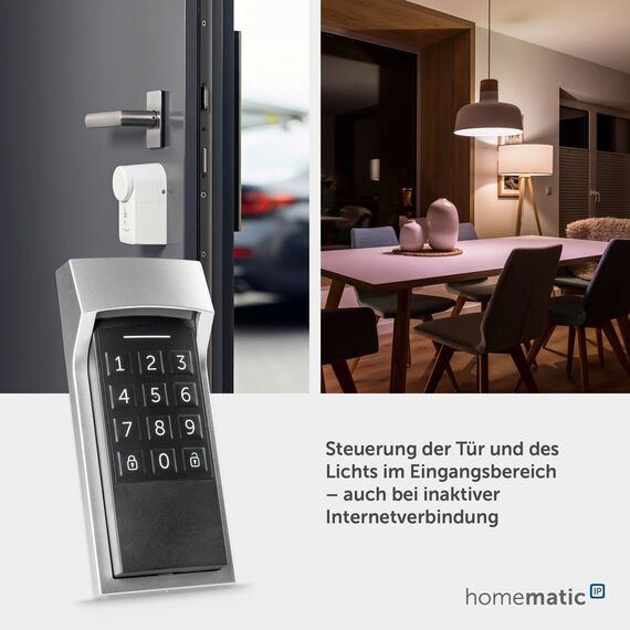 Homematic IP Smart Home Keypad, Codeschloss für die Haustür mit App-Funktion, Öffnen und Schließen mit Zahlencode, Erweiterung für Homematic IP Türschlossantrieb, 156424A0