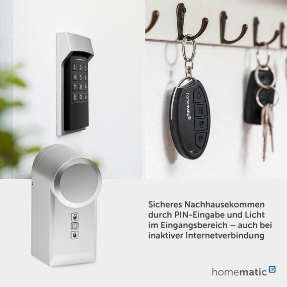 Homematic IP Smart Home Türschlossantrieb, silber, elektronisches Türschloss, Smart Lock nachrüstbar ohne Umbau, Türöffner steuerbar per App, Alexa & Google Assistant, 160556A0