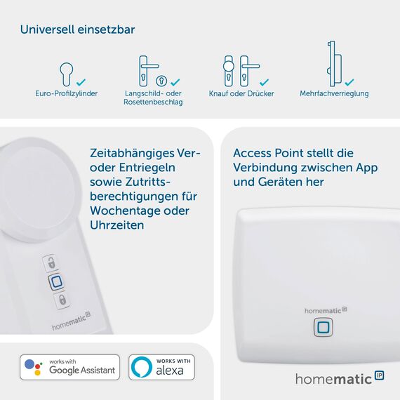Homematic IP Smart Home Starter Set Mini Zutritt, elektronisches Türschloss, Smart Lock nachrüstbar ohne Umbau, steuerbar per App, Alexa & Google Assistant, 161228A1