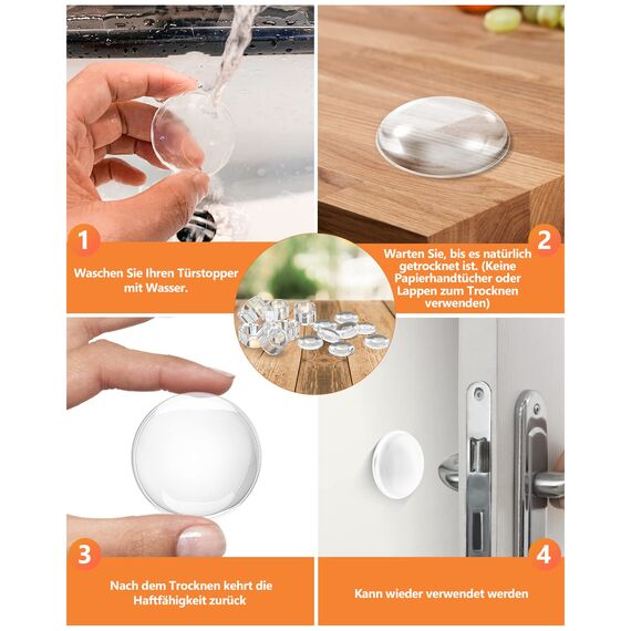 14 Stück Türstopper Selbstklebend (Transparent), 8x Runden Türstopper Wand (Ø40mm) + 6x Ö Typ Türstopper Klinke(Ø 18mm), für Bad, Möbel, Glasflächen, Wandschutz