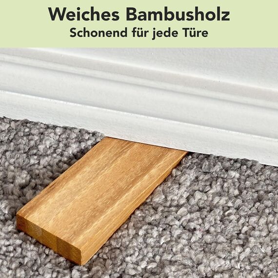 Türstopper rutschfest aus Bambus - 2er Set Türkeil aus Holz - Fester Türstopper boden mit Gummi - Türkeile für alle Böden - Holzkeile für alle Arten von Türen - Door stopper