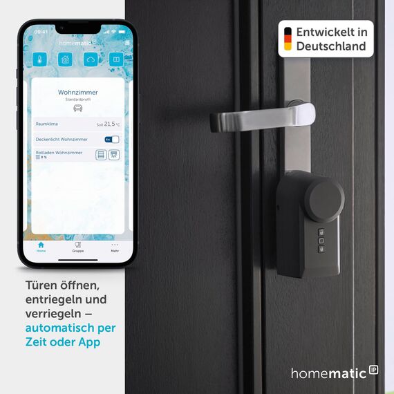 Homematic IP Access Point 2 + Türschlossantrieb anthrazit + Keypad, Smart Home, elektronisches Türschloss, Smart Lock nachrüstbar ohne Umbau, steuerbar per Codeschloss, App, Alexa & Google Home