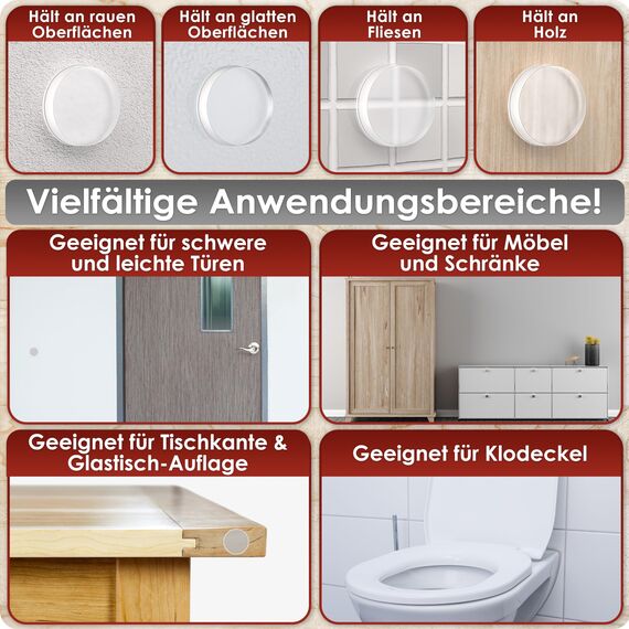 WEIDEBACH® 12x Dezente Türpuffer Transparent, Türstopper Wand Selbstklebend 20x5 mm, Elastikpuffer für Bad, Glasflächen, Wände, Gummistopper, Klebepunkte