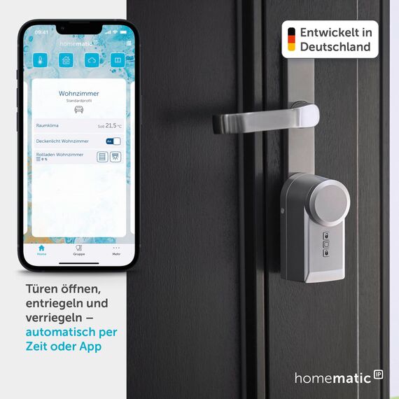 Homematic IP Smart Home Türschlossantrieb, silber, elektronisches Türschloss, Smart Lock nachrüstbar ohne Umbau, Türöffner steuerbar per App, Alexa & Google Assistant, 160556A0