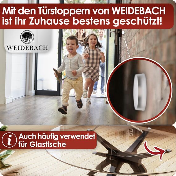 WEIDEBACH® 12x Dezente Türpuffer Transparent, Türstopper Wand Selbstklebend 20x5 mm, Elastikpuffer für Bad, Glasflächen, Wände, Gummistopper, Klebepunkte