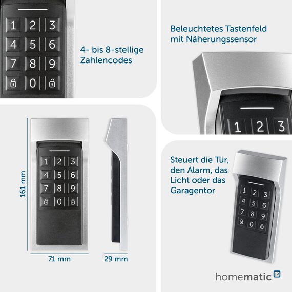 Homematic IP Access Point 2 + Türschlossantrieb anthrazit + Keypad, Smart Home, elektronisches Türschloss, Smart Lock nachrüstbar ohne Umbau, steuerbar per Codeschloss, App, Alexa & Google Home