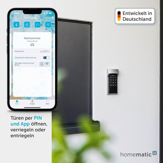 Homematic IP Smart Home Keypad, Codeschloss für die Haustür mit App-Funktion, Öffnen und Schließen mit Zahlencode, Erweiterung für Homematic IP Türschlossantrieb, 156424A0