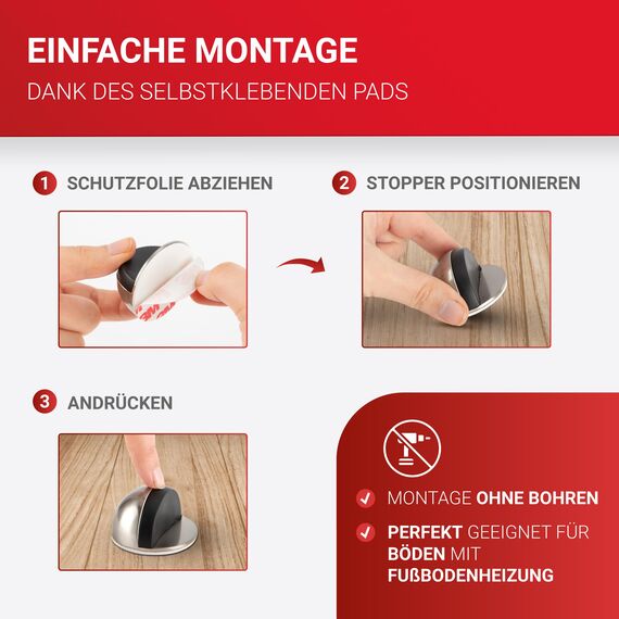 LouMaxx Türstopper Boden kleben 2er Set – Edelstahl-Optik - Türstopper zum Kleben für den Boden mit extra starker Haftung, für zuverlässigen Schutz von Wänden und Möbeln, ohne bohren