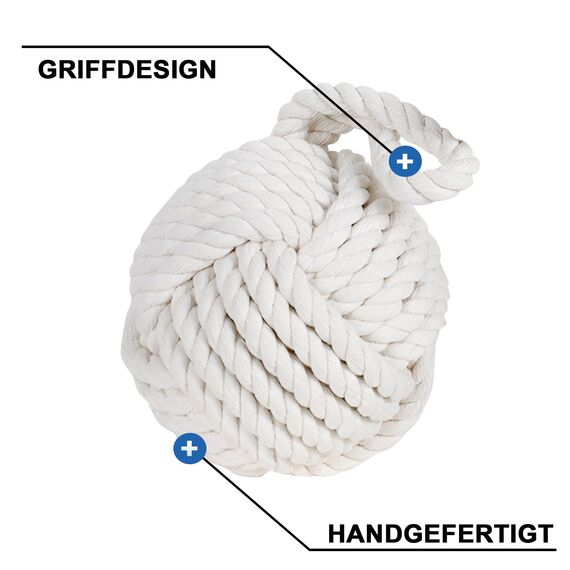 Forecronic Rope Knot Türstopper dekorative nautische handgefertigt mit Griff, beschwert Innenraum Kugelförmig Türstopper Seemannsknoten für Tür und Fenster - Beige (13x13cm, 1.8kg)