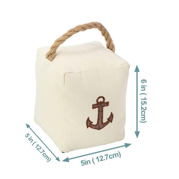 Forecronic Stoff-Türstopper Dekorative für Haus und Büro, 1.5kg gewichteter Heavy Duty weicher Türstopper mit Griff und nautischem Anker Design - 12.7x15.2cm Beige