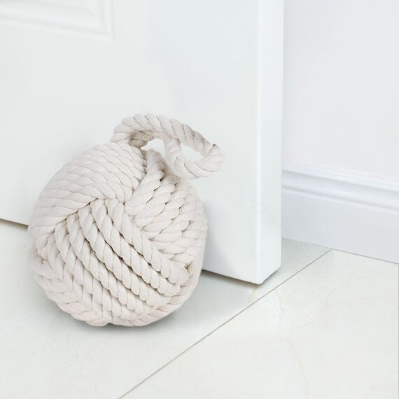 Forecronic Rope Knot Türstopper dekorative nautische handgefertigt mit Griff, beschwert Innenraum Kugelförmig Türstopper Seemannsknoten für Tür und Fenster - Beige (13x13cm, 1.8kg)