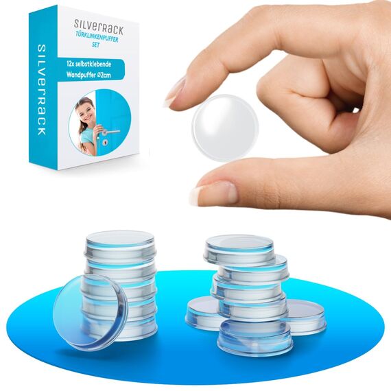 SilverRack® Türstopper Wand selbstklebend 20mm Transparent [12 Stück] - Wandpuffer als Schutz für Wand und Tür - Türpuffer Wandschutz als Türstopper für Türklinken gegen Türanschlag