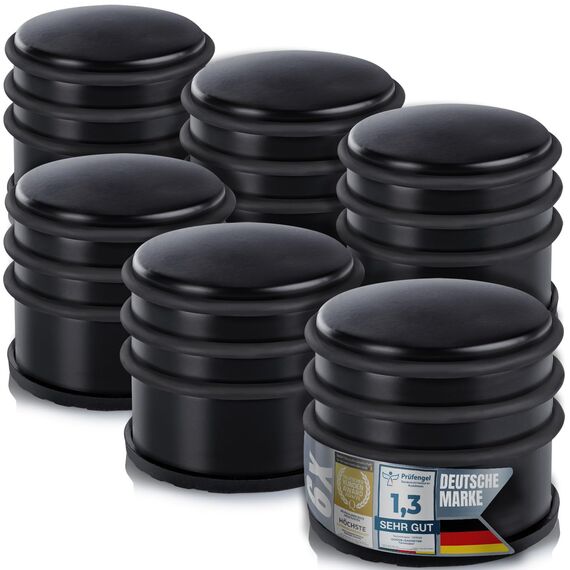 Designer Türstopper aus Edelstahl Gummi Türpuffer Türhalter Stopper 1,2kg (Schwarz 7x6cm, 6 Stück)