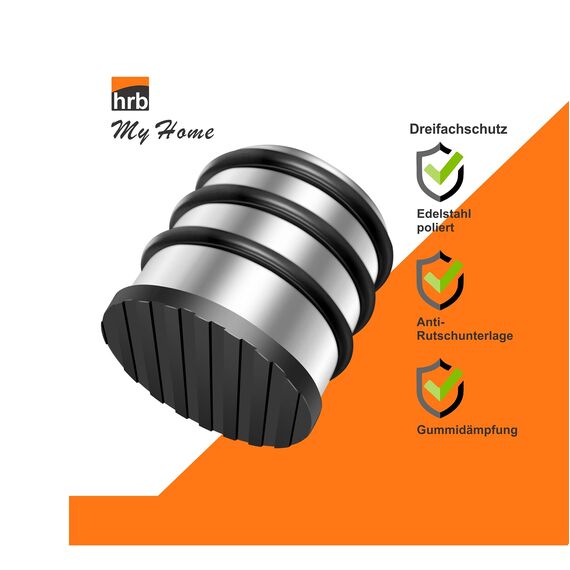 HRB Türstopper Edelstahl hoch massiv 4 Stück - Schwerer Türstopper Boden mit modernen Design, Door Stopper versehen mit Gummiring zum Schutz der Türen (Silber)