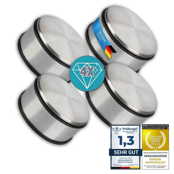 Designer Türstopper aus Edelstahl Gummi Türpuffer Türhalter Stopper 1,2kg (Silber 11x6cm, 4 Stück)