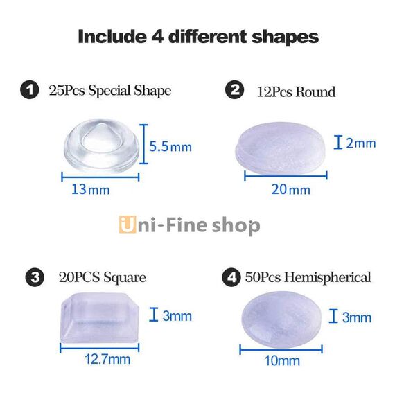 Uni-Fine Elastikpuffer Transparent 4 Größen Schutzpuffer Möbelpuffer Gummipuffer Selbstklebend Anschlagdämpfer Türpuffer für Tür Schranktür Möbel