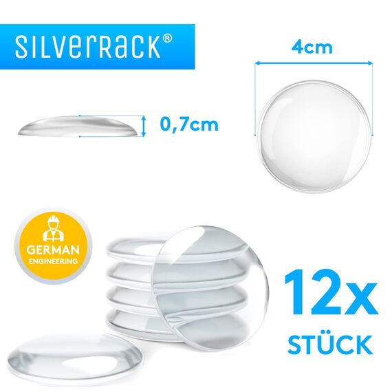SilverRack® Türstopper Wand selbstklebend 40mm Transparent [12 Stück] - Wandpuffer als Schutz für Wand und Tür - Türpuffer Wandschutz als Türstopper für Türklinken gegen Türanschlag