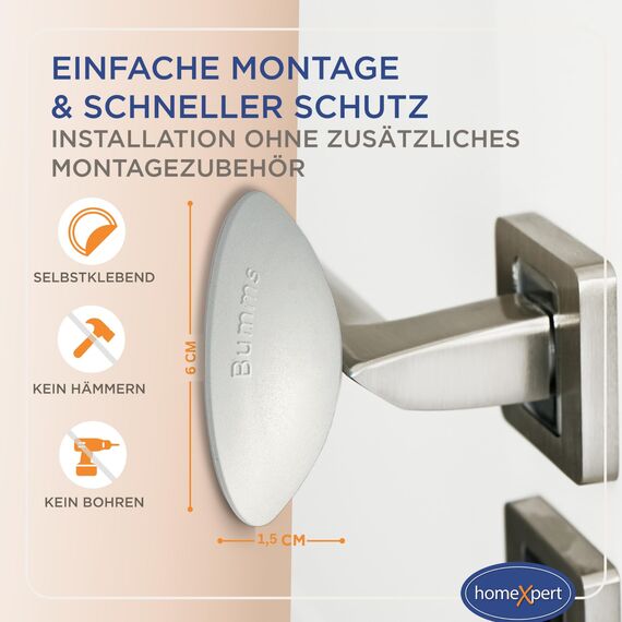 Bumms Türstopper für Boden und Wand Weiß selbstklebend ohne bohren [4 Stück] - Ø 60 mm - Wandpuffer für Wandschutz aus Gummi - Türpuffer für Türanschlag, Türgriffschutz bei Wänden